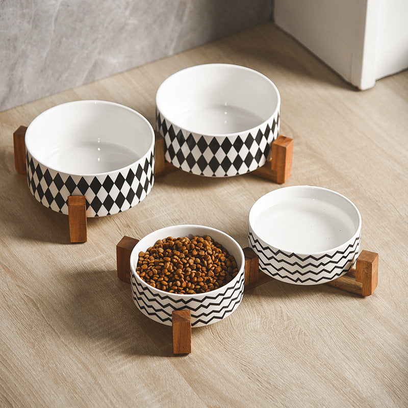 Pet Ceramic & Bamboo Bowl Set