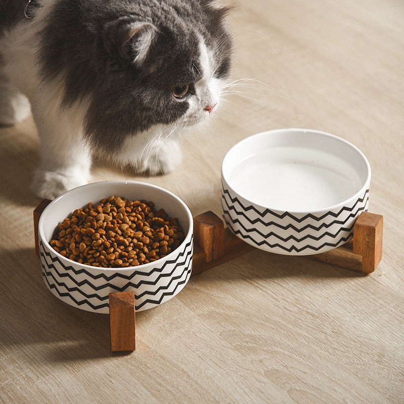 Pet Ceramic & Bamboo Bowl Set