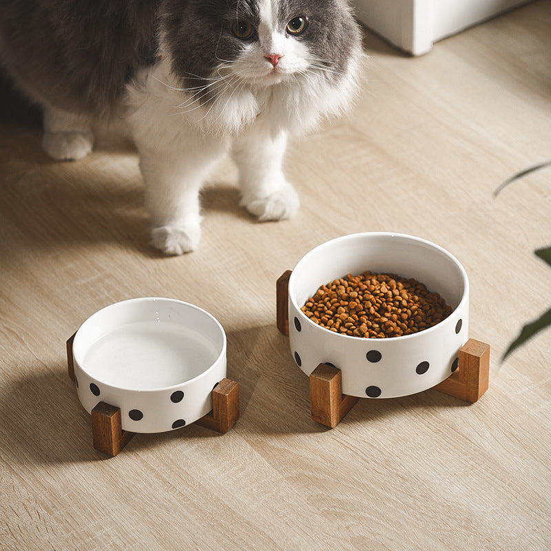 Pet Ceramic & Bamboo Bowl Set