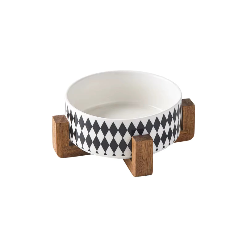 Pet Ceramic & Bamboo Bowl Set