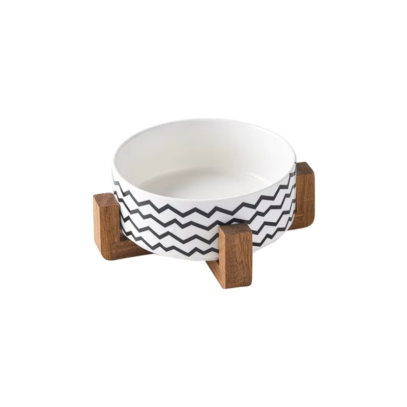 Pet Ceramic & Bamboo Bowl Set
