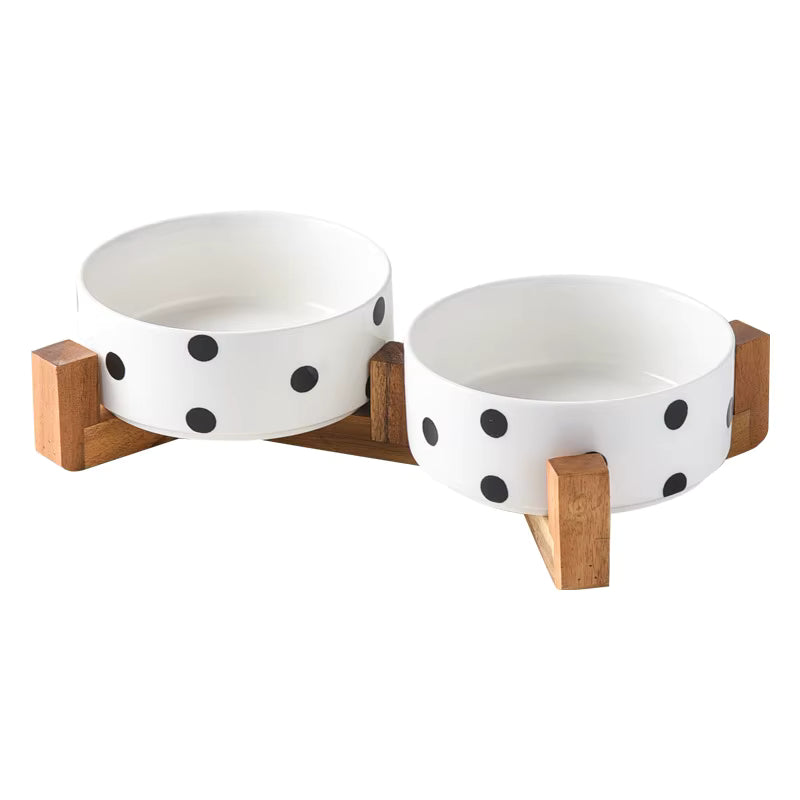Pet Ceramic & Bamboo Bowl Set