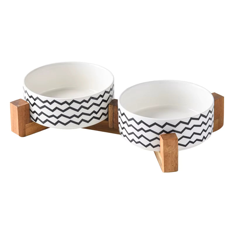 Pet Ceramic & Bamboo Bowl Set