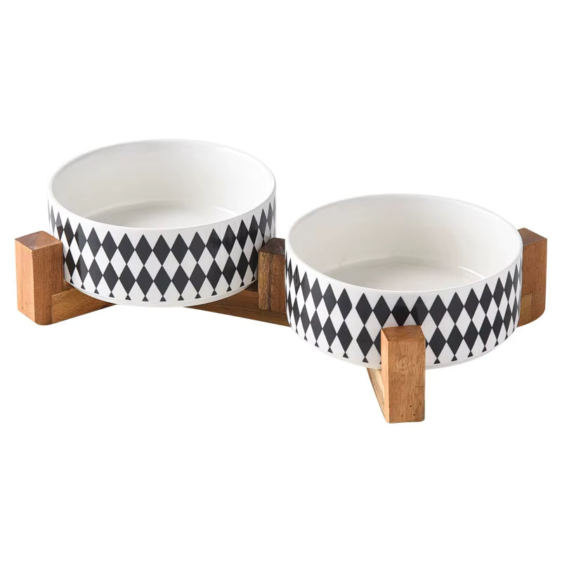 Pet Ceramic & Bamboo Bowl Set