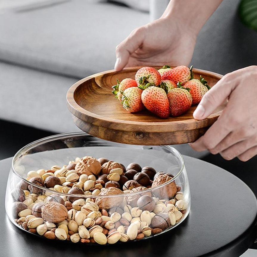 Aurea Glass Bowl with Wooden Lid